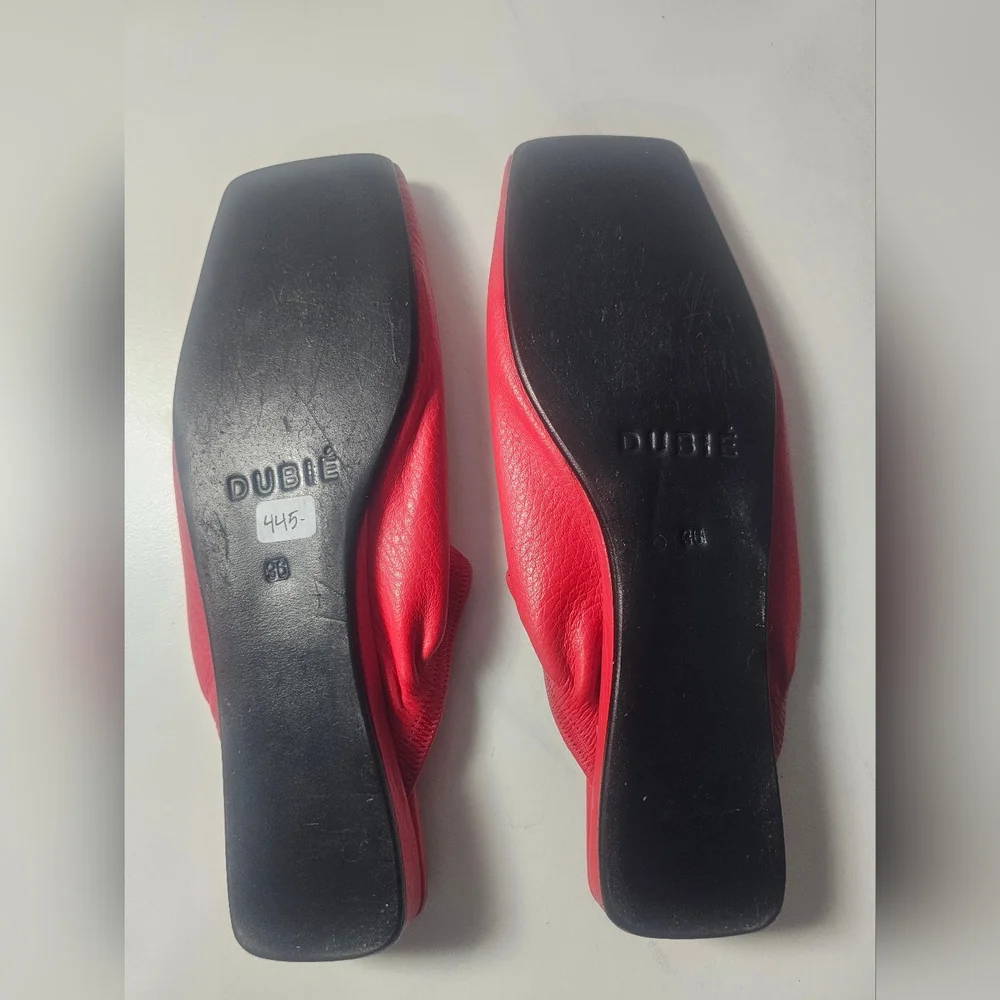 Dubie Red Leather Slip-On Mule Flats - Picture 6 of 13